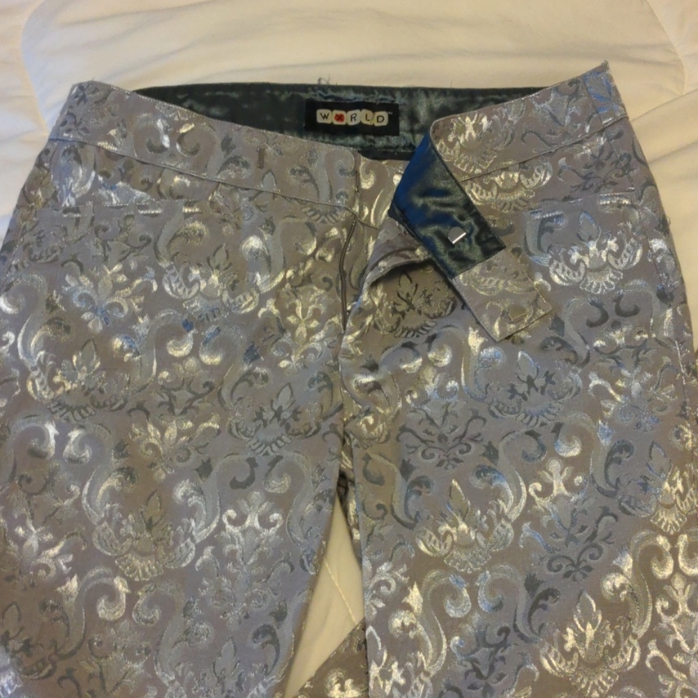 Vintage Funky Silver Pattern Bell Bottom Pants - image 3